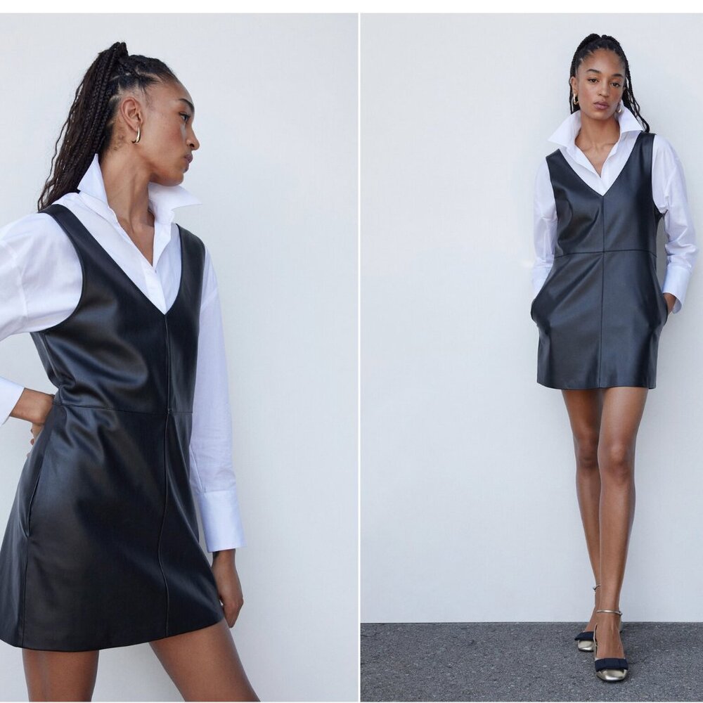 Mango faux leather dress